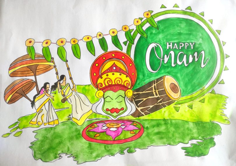 how to draw onam festival celebration drawing step by step in color pencils  - YouTube